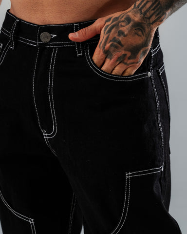 Jeans Regular Negro Contraste