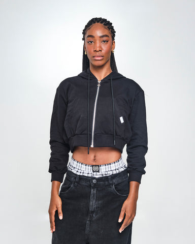 Crop Top Buso Capucha Negro