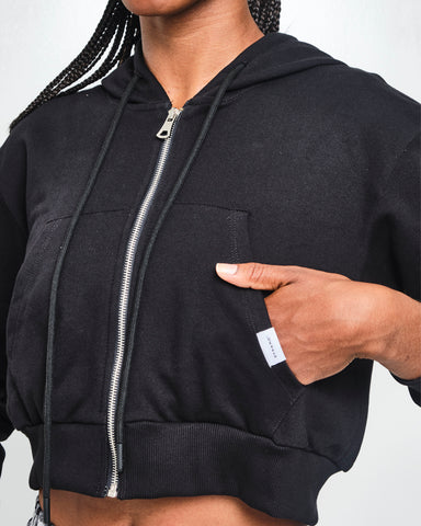 Crop Top Buso Capucha Negro