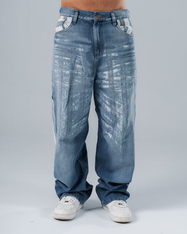 Jeans Baggy Azul Con Cuadros