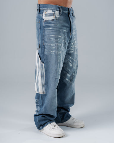 Jeans Baggy Azul Con Cuadros