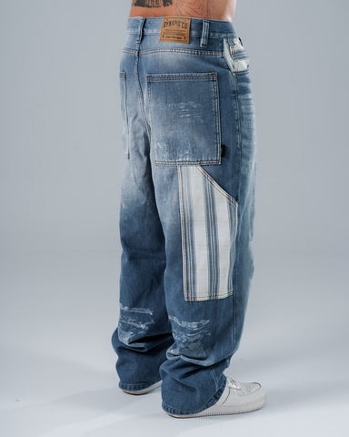 Jeans Baggy Azul Con Cuadros