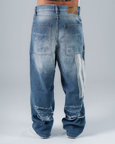 Jeans Baggy Azul Con Cuadros