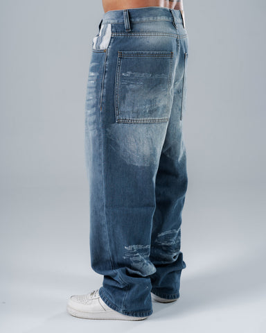 Jeans Baggy Azul Con Cuadros