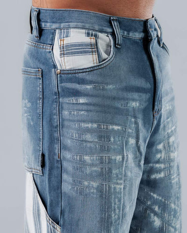 Jeans Baggy Azul Con Cuadros