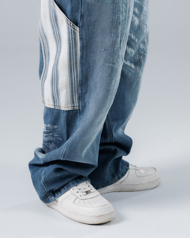 Jeans Baggy Azul Con Cuadros
