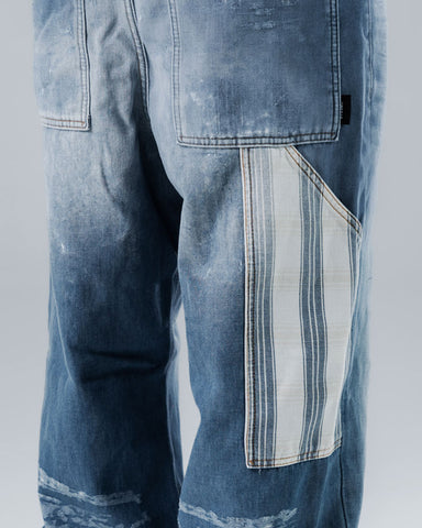 Jeans Baggy Azul Con Cuadros
