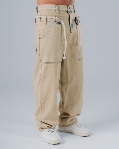 Jeans Baggy Con Efecto Lavado Correa Tipo Cordón