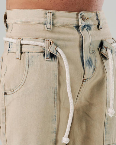 Jeans Baggy Con Efecto Lavado Correa Tipo Cordón