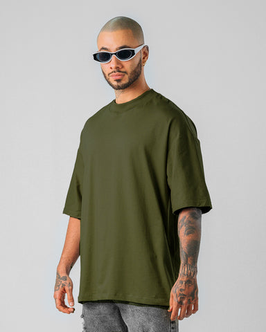 Camiseta Para Hombre Oversize Básica Verde Militar