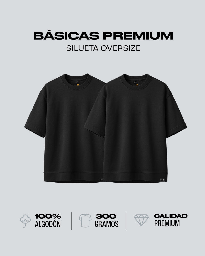 Duo Pack Camisetas Básicas Oversize Black - Premium 300G