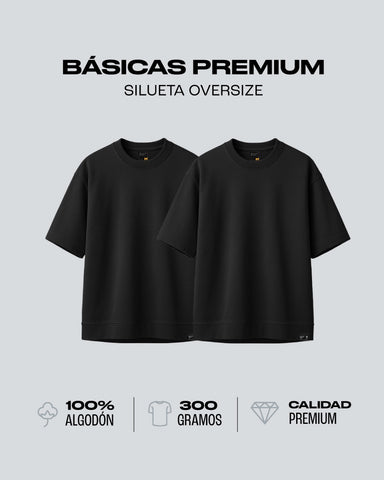 Duo Pack Camisetas Básicas Oversize Black - Premium 300G